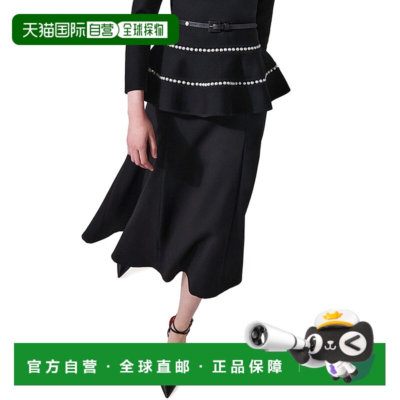 自营Carolina Herrera羊毛混纺A字型Midi裙-黑色 美国奥莱直发