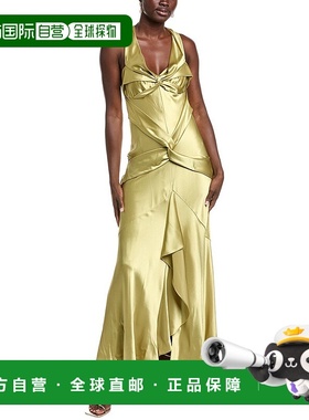 自营issue new york发行纽约礼服-黄绿色 美国奥莱直发连衣裙长裙