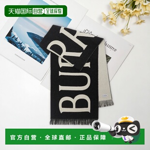 自营欧洲直邮Burberry博柏利 女士黑色/平布白羊毛马术骑士徽标围