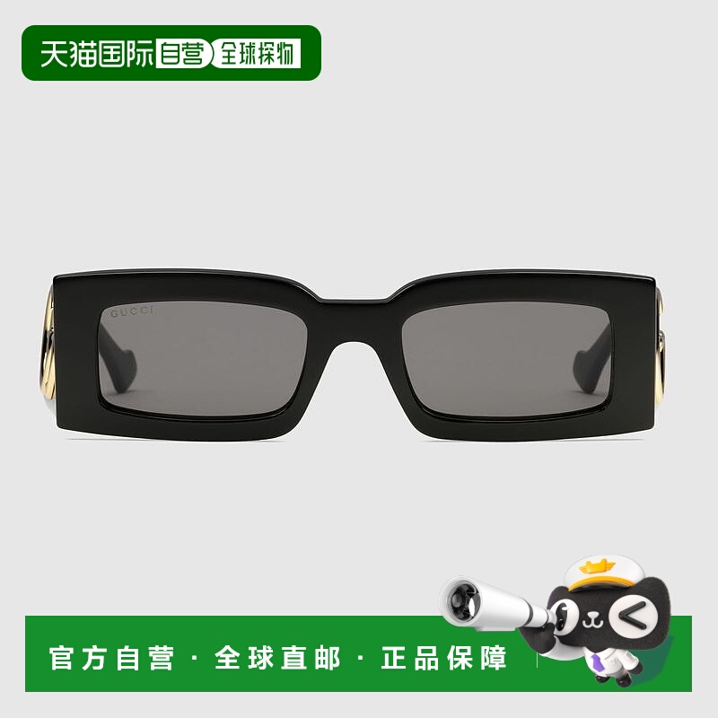 自营欧洲直邮Gucci古驰女士黑色醋酸纤维长方形太阳镜墨镜