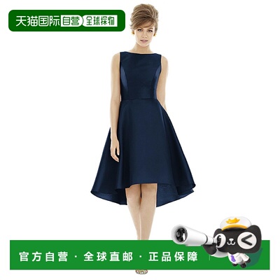 alfred sung船领缎面高低鸡尾酒礼服 - 午夜海军蓝 【美国奥莱】