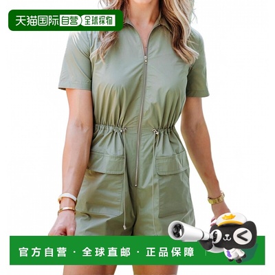 自营karlieSolid Pocket Cinch Waist Weekend Romper In Olive -