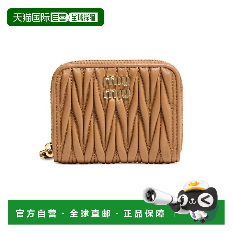 自营欧洲直邮MIU MIU缪缪 女士焦糖色羊羔皮绗缝拉链钱包图片
