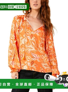 自营 Hale Bob Remington女式衬衫-橙色 美国奥莱直发泡泡袖
