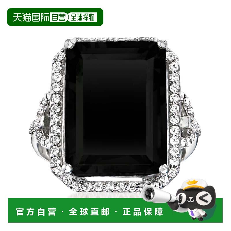 自营Ross-Simons 925 银黑色玛瑙和白色托帕石戒指 - 白色 美国奥