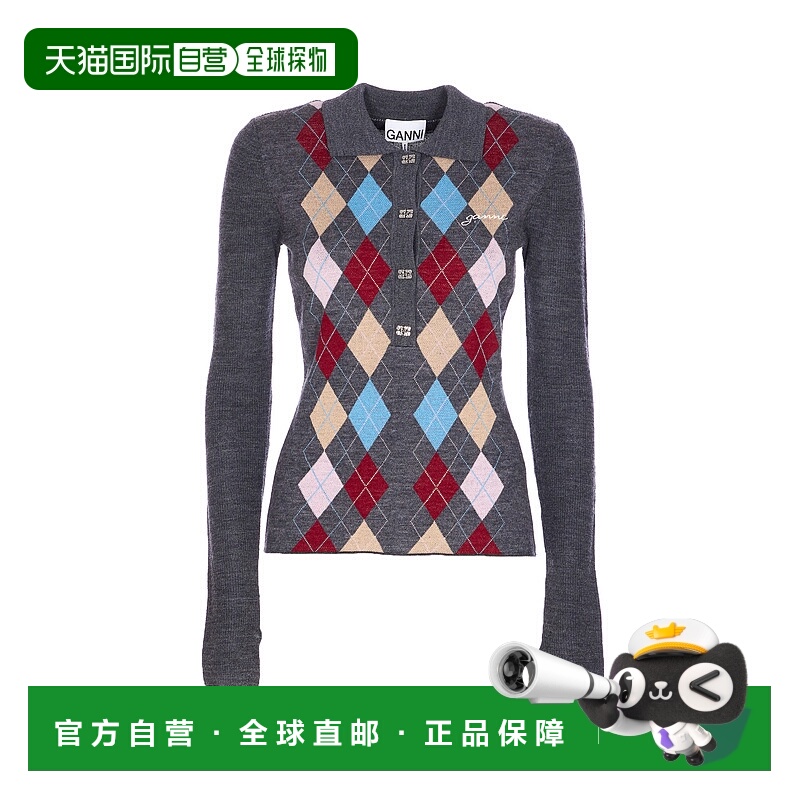 1h可退 欧洲直邮ganni 女士 针织衫羊毛学院风长袖修身翻领时尚