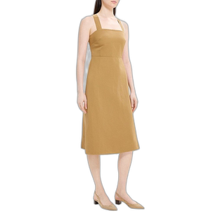 自营 Theory 交叉背亚麻混纺中长连衣裙 - 棕褐色 美国奥莱直发