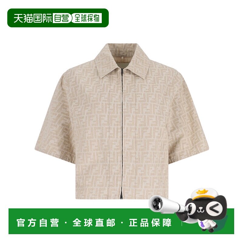 香港直邮Fendi 衬衫领短袖短款夹克 FLF790ASMF亚麻