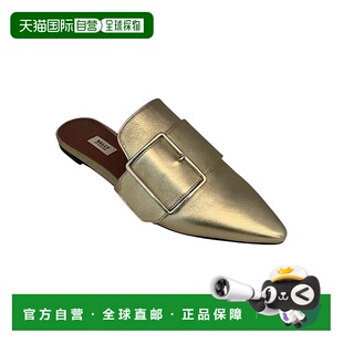自营 Bally Hamelin 6223284 女士香槟色皮革带扣穆勒鞋 - 金色