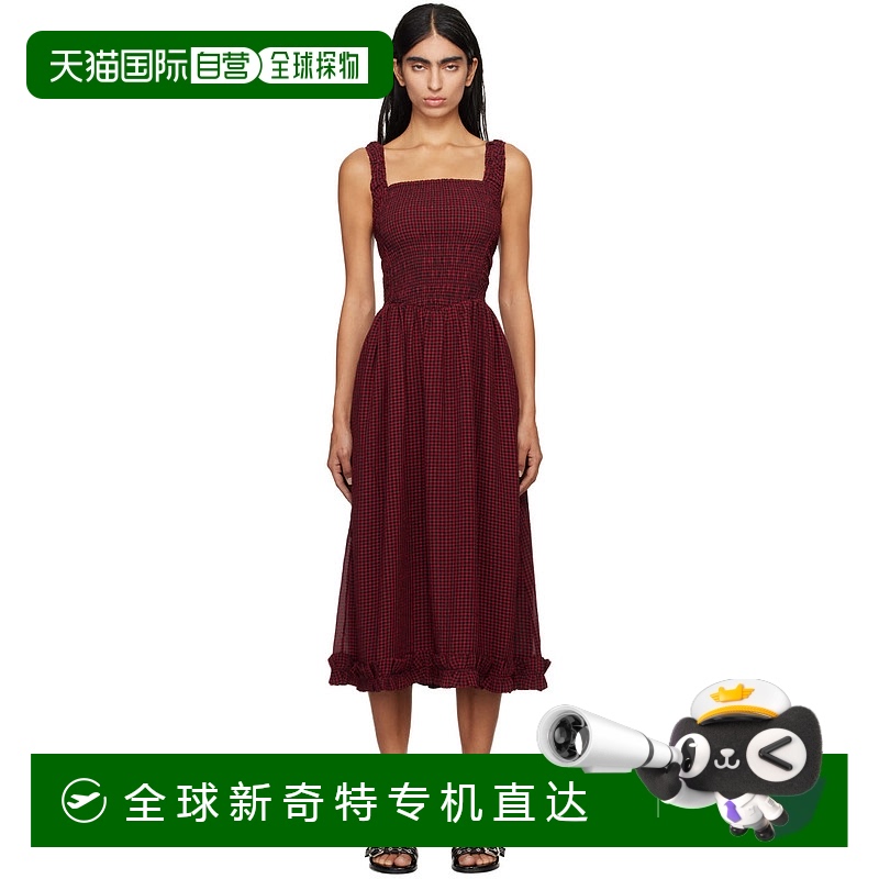 香港直邮潮奢 GANNI 甘尼 女士 红色 & 黑色 Strap Smock 连衣裙