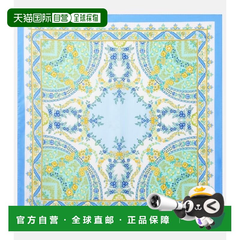 香港直邮Etro 艾特罗 女士 花朵真丝斜纹围巾 blue蓝色 舒适时尚