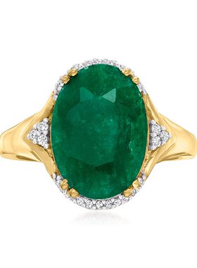 【美国奥莱】直发 Ross-Simons 18kt 金镶钻祖母绿戒指 - 绿色