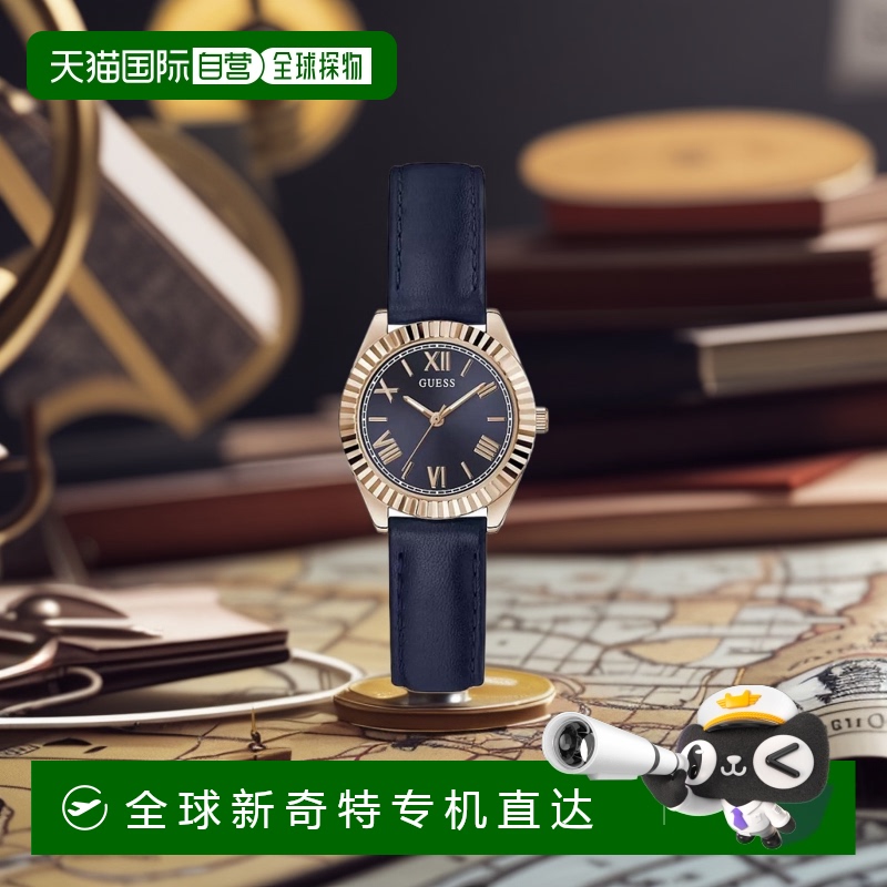 【美国直邮】GUESS 女款蓝色真皮模拟手表 30mm 欧美腕表 经典迷