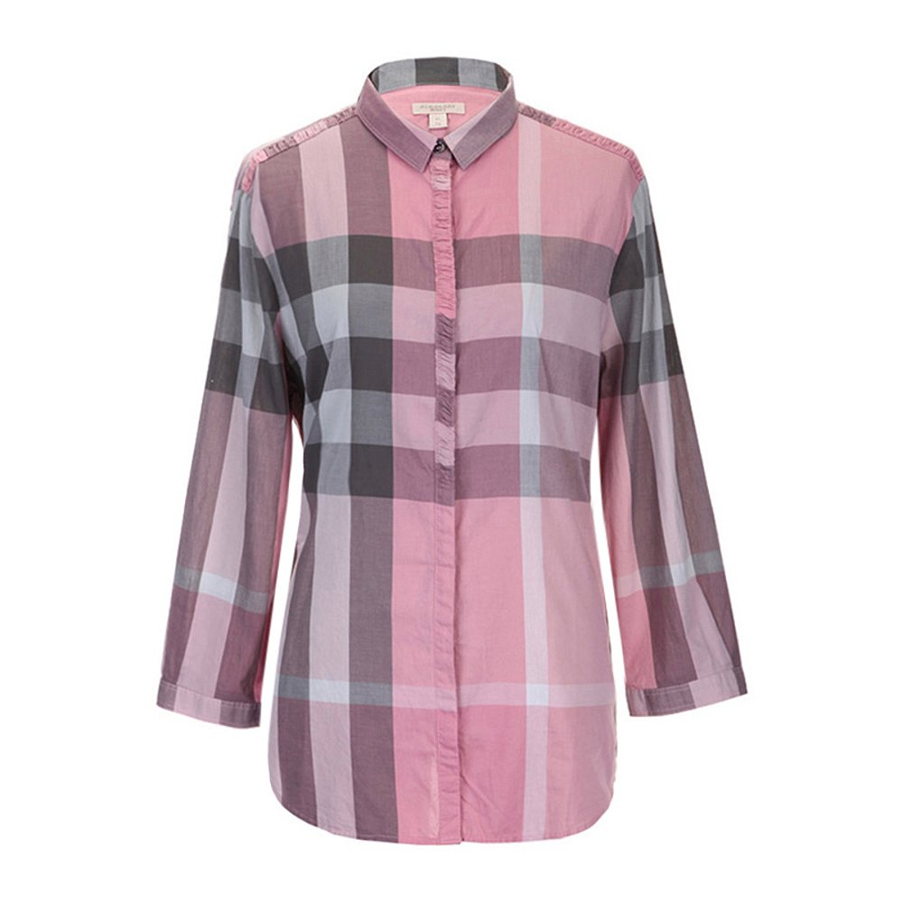 burberry 博柏利 女士时尚粉红色棉格纹长袖衬衫 3943405