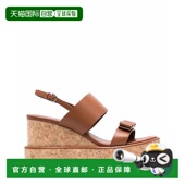自营salvatore 棕色 55毫米楔形凉鞋 ferragamo菲拉格慕Vara Bow