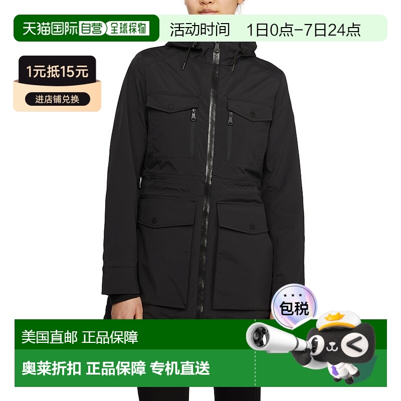 自营 Pajar 女士 Isla 混合材质可折叠雨衣，带固定兜帽 - 黑色