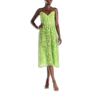 自营 Monique Lhuillier 细肩带蕾丝丝绸衬里连衣裙 - 青柠色 美