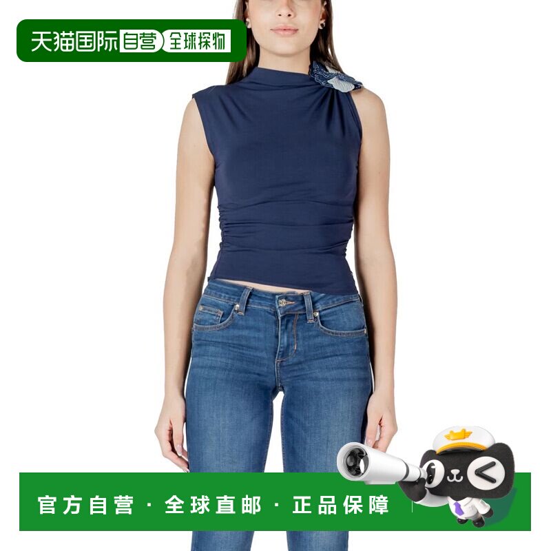自营Guess Cotton Sleeveles Women's T-Shirt - blue 美国奥莱直图片