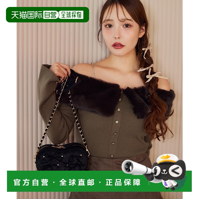 1h可退 日本直邮NICE CLAUP  女装 蕾丝镶边仿毛领针织衫 半脱肩