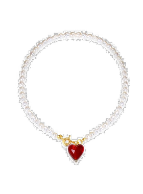 自营 classicharmsEsmee 红釉心形吊坠珍珠项链 - 红色 美国奥莱