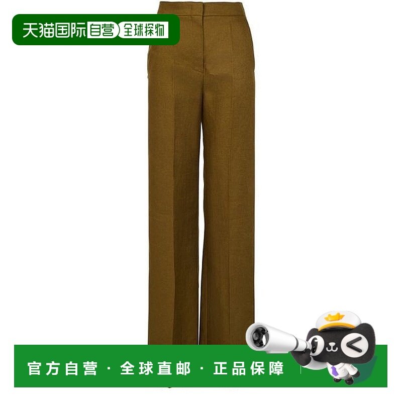 自营欧洲直邮MAXMARA麦丝玛拉 Arda女士橄榄绿亚麻高腰直筒长裤