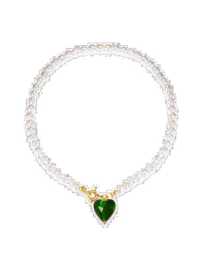 自营 classicharmsEsmee 绿釉心形吊坠珍珠项链 - 绿色 美国奥莱