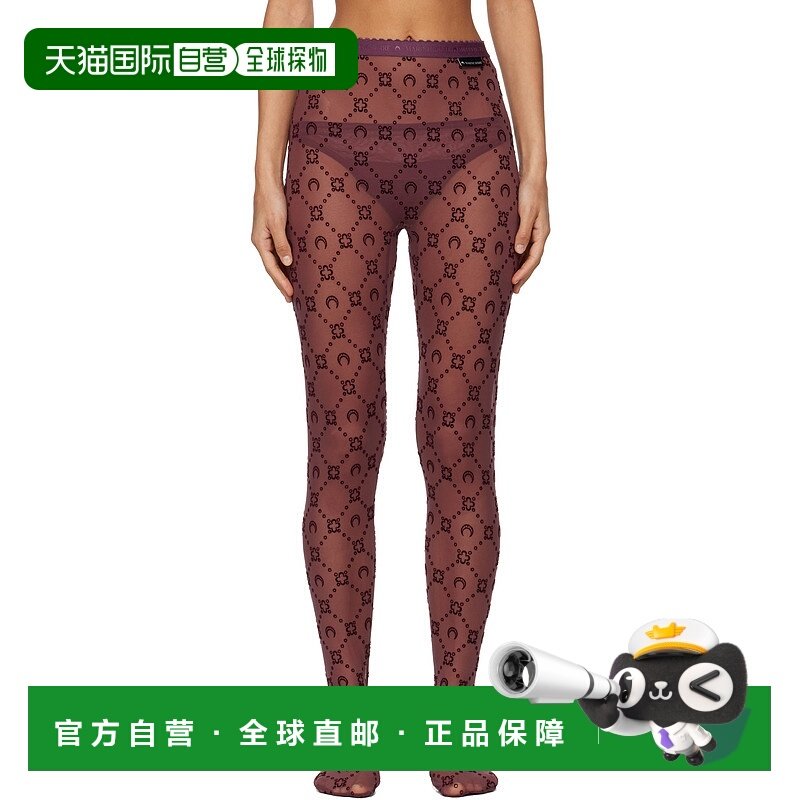 香港直邮Marine Serre 女士 酒红色 Moonogram Mesh Flock 连裤袜
