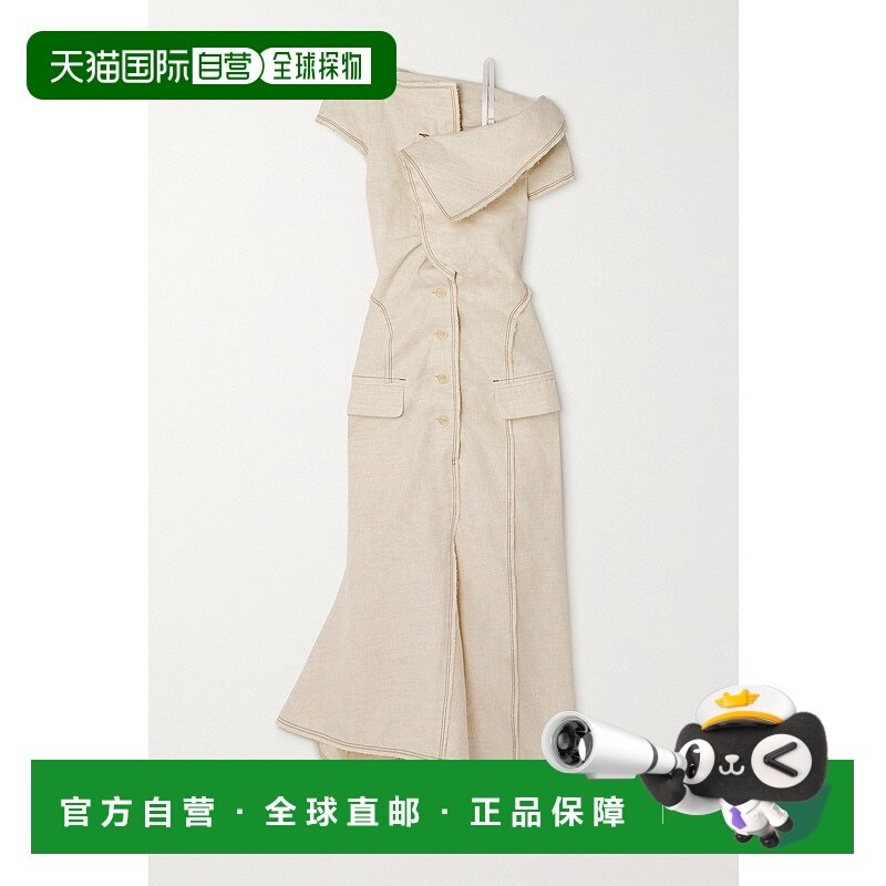 香港直邮Jacquemus 女士 Camargue 不对称亚麻真丝混纺长款连衣裙