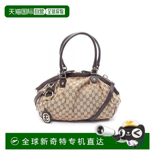 日本直郵中古Gucci古馳女包A級95新Handbag手包帆布手提包淺褐色