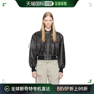 香港直邮潮奢 Acne Studios 艾克妮 女士 黑色做旧皮革飞行员夹克