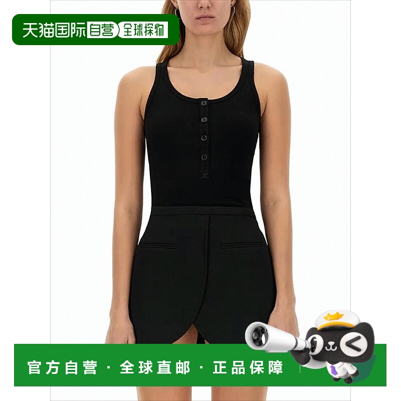 自营courreges大圆领合身背心，带纽扣格子-白色 美国奥莱直发