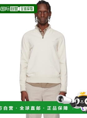 1h可退 香港直邮潮奢 BOSS 波士 男士 灰白色 Zip-Neck Cotton 针