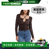 女士泡泡袖 涂层褶皱上衣 咖啡豆 BEBE 美国奥莱 直发性感