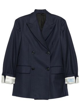 PRADA 女士西服 P549P16PSSOOOF0008 SS2025 蓝色 双排扣西装外套