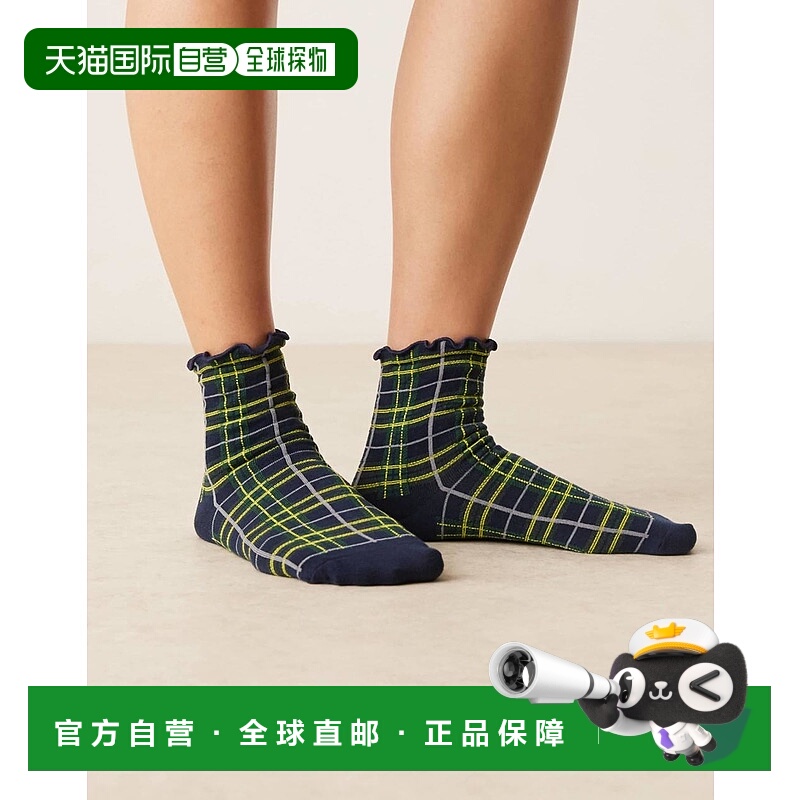 香港直邮ASOS 女士 frill 设计迷你格纹图案顶部多晶石袜子(海军)