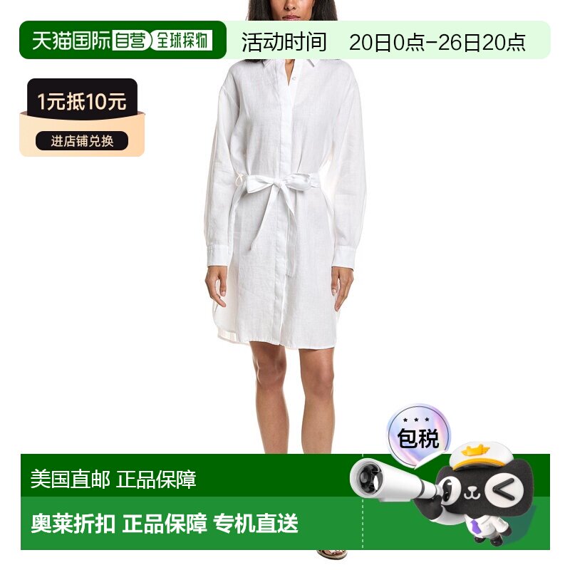自营James Perse亚麻迷你衬衫连衣裙-白色 美国奥莱直发