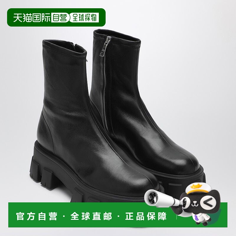 香港直邮Prada 普拉达 女士 MONOLITH 黑色弹力软羊皮短靴 1U117O