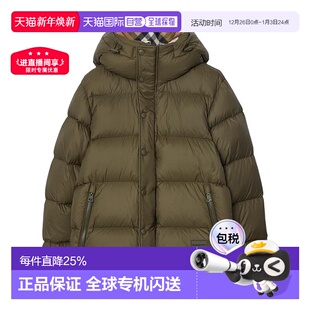 棕绿色锦纶徽标贴片格纹连帽羽 男士 自营欧洲直邮Burberry 博柏丽