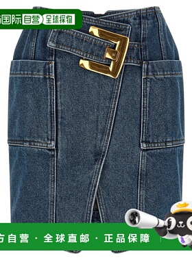 香港直邮BALMAIN 女士半身裙 GF1LBB28DG086EX AW2025 蓝色 开衩