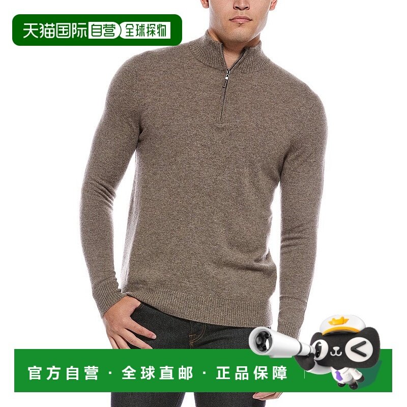 自营Quinn Cashmere 1/4-Zip Mock Neck Sweater - brown 美国奥
