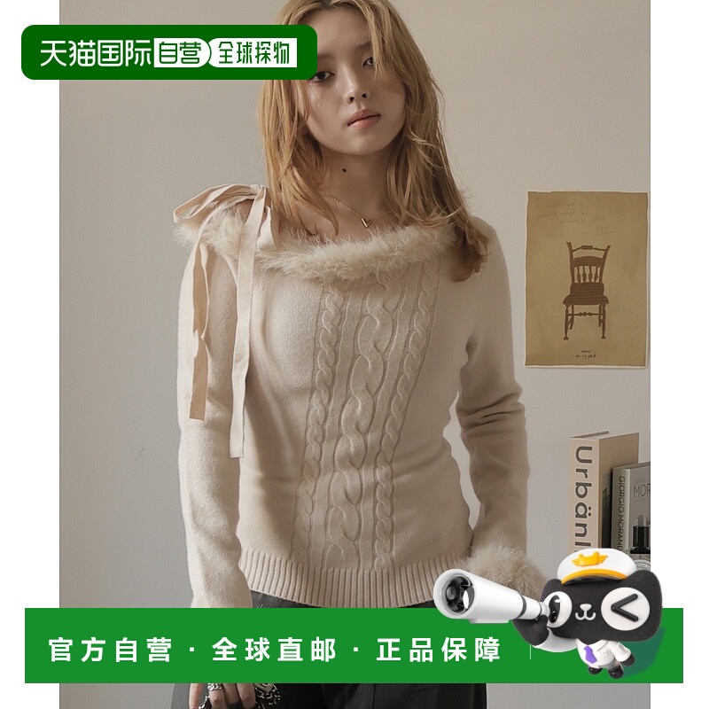 1h可退 日本直邮Ulysses 女装 芮色感 一字肩 麂皮仿毛领针织上衣