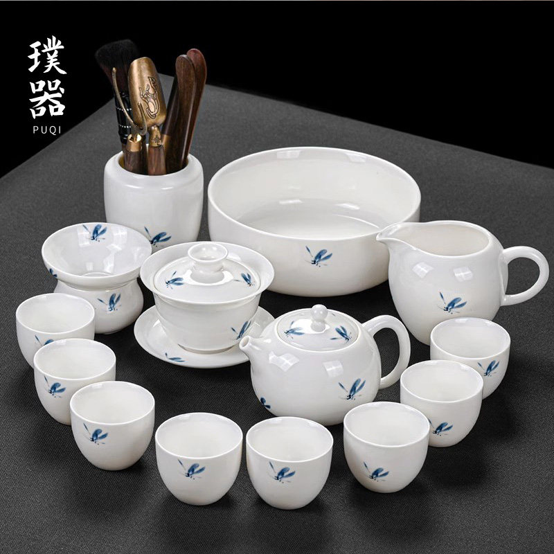 德化白瓷兰花茶具套装家用轻奢高档盖碗茶杯泡茶壶泡茶专用小套组