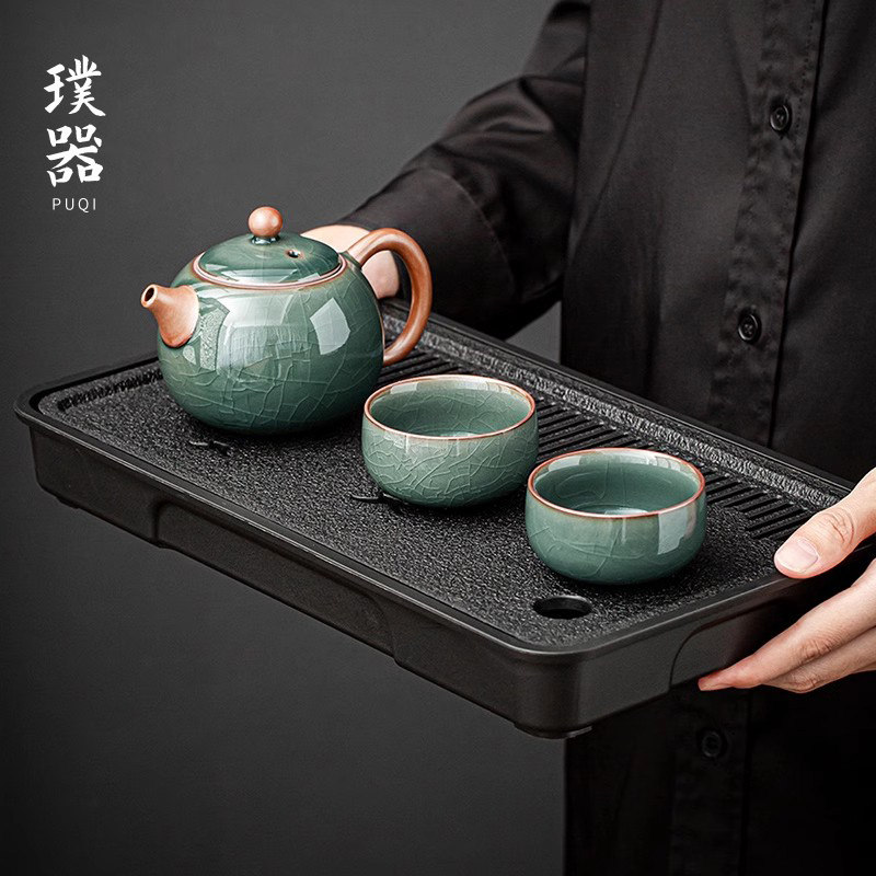 哥窑功夫茶具套组高端大气一壶二杯家用客厅茶壶泡茶专用陶瓷茶盘