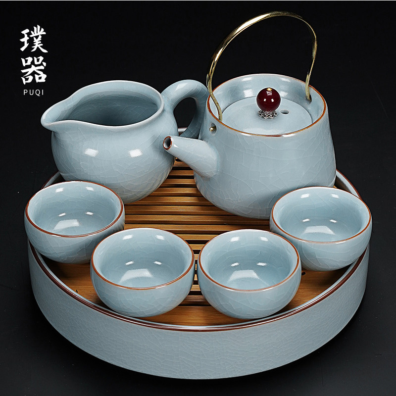 茶具茶盘套装家用客厅会客轻奢高端陶瓷汝窑冰裂盖碗茶壶功夫茶杯