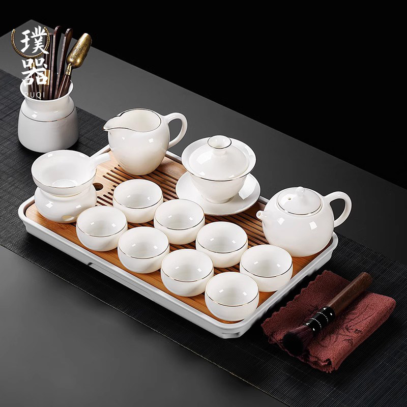 羊脂玉茶具套组家用轻奢高档白瓷中式茶碗办公室泡茶功夫茶壶茶杯