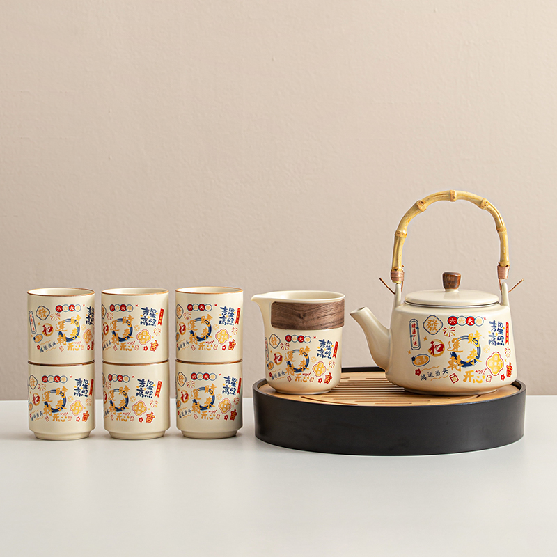 2025新款提梁壶功夫茶具套组家用民宿高颜值茶水分离陶瓷茶壶茶杯