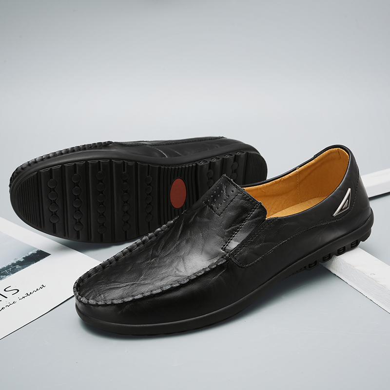 策域豆豆鞋男士真皮牛皮2022男皮鞋透气休闲鞋正装商务男鞋