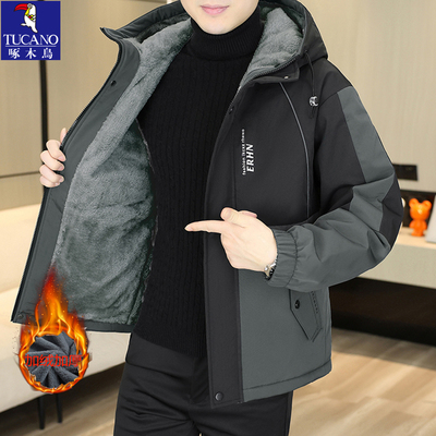 啄木鸟冲锋衣男款外套男士冬季加厚加绒棉衣棉服青年防风夹克户外