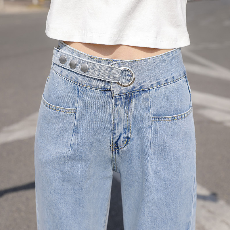 小个子牛仔裤女高腰夏薄款浅色九分显瘦显高老爹裤垂感直筒阔腿裤