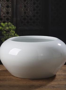 景德镇陶瓷摆件聚宝盆瓷器桌面鱼缸小型纯色手工白胎缸鱼盆现代